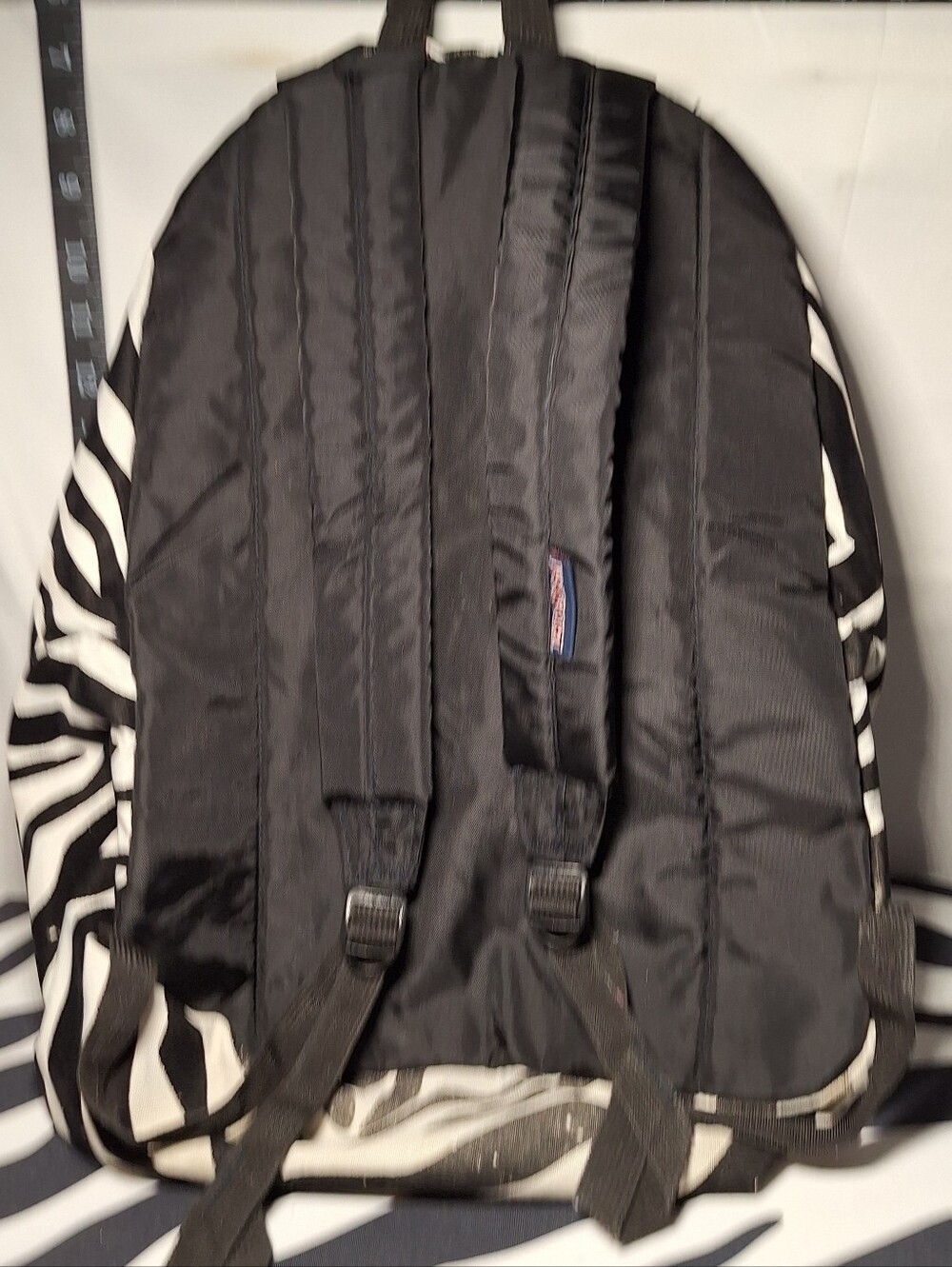 Jansport Backpack Zebra Black White, w/ Velvet-Like Soft Fuzzy Black Stripes - Picture 10 of 15